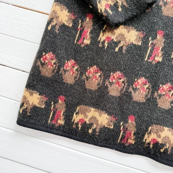 Vitabella of Norway vtg black wool farm animal‎ cardigan sweater